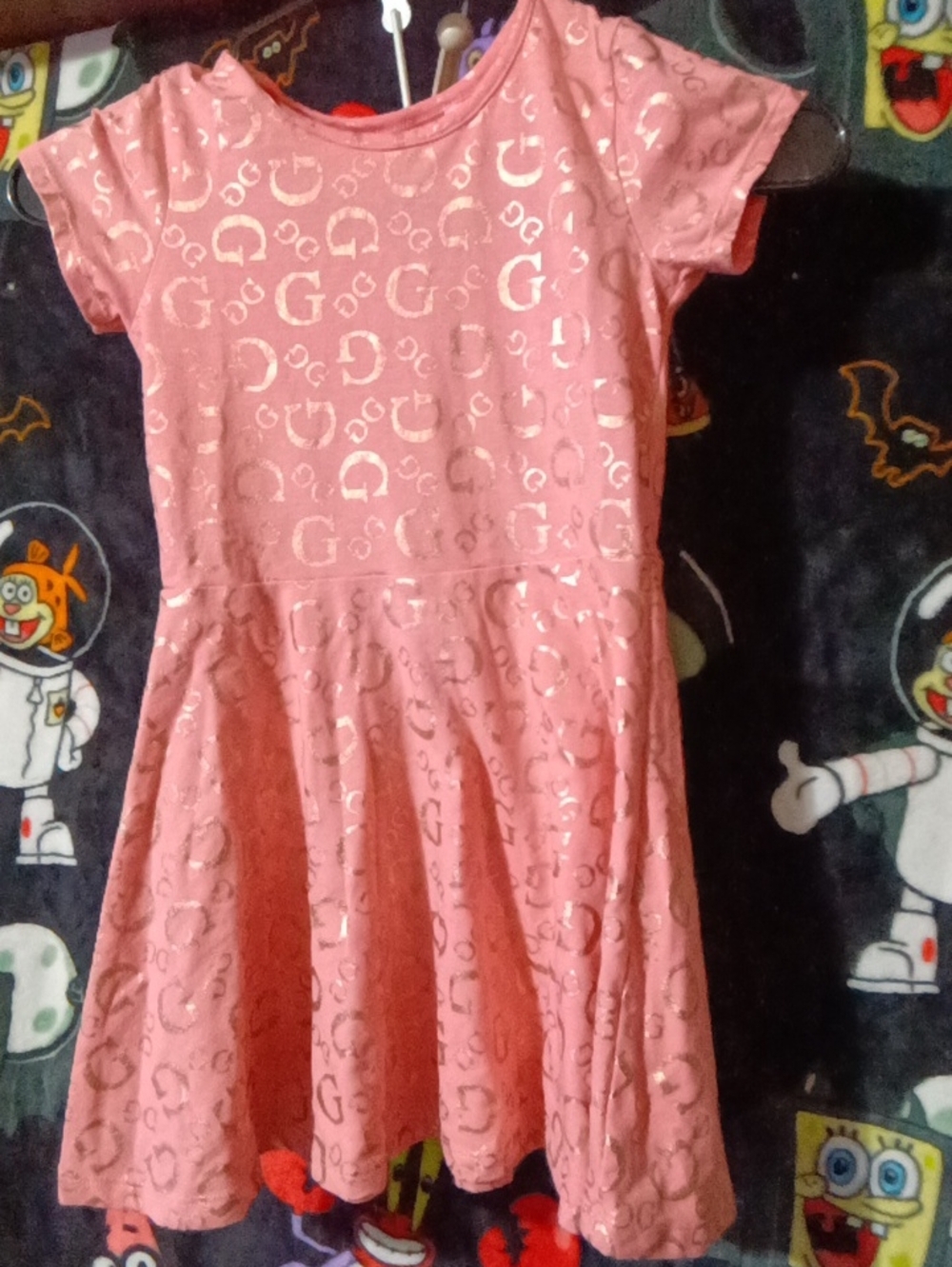 Guess Pink Glitter Logo Short-Sleeve Skater Dress